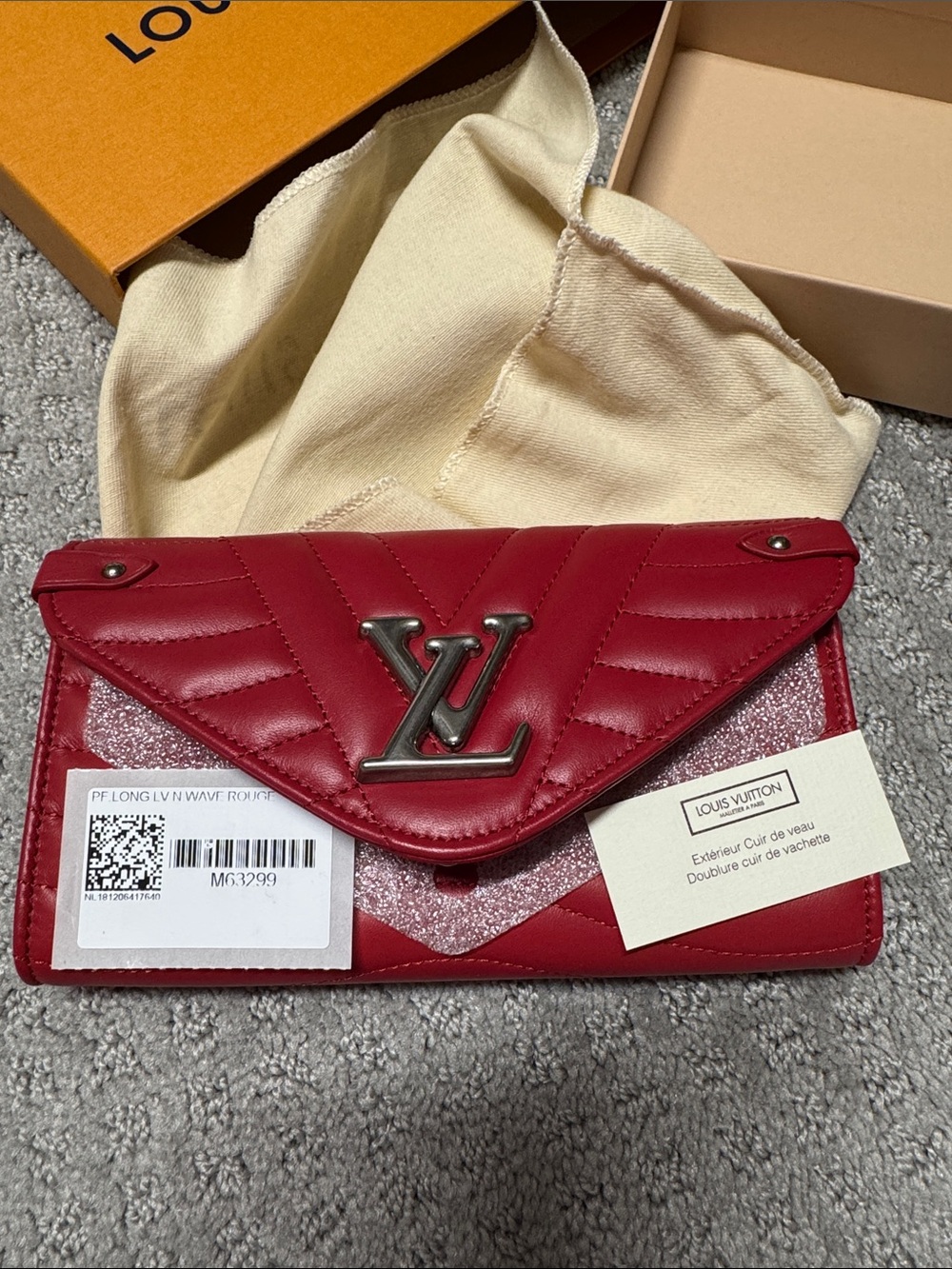 Louis Vuitton Red Quilted LV Envelope Wallet with Silver Hardware